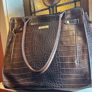 Marc Fisher Dark Brown Croc-Embossed Tote